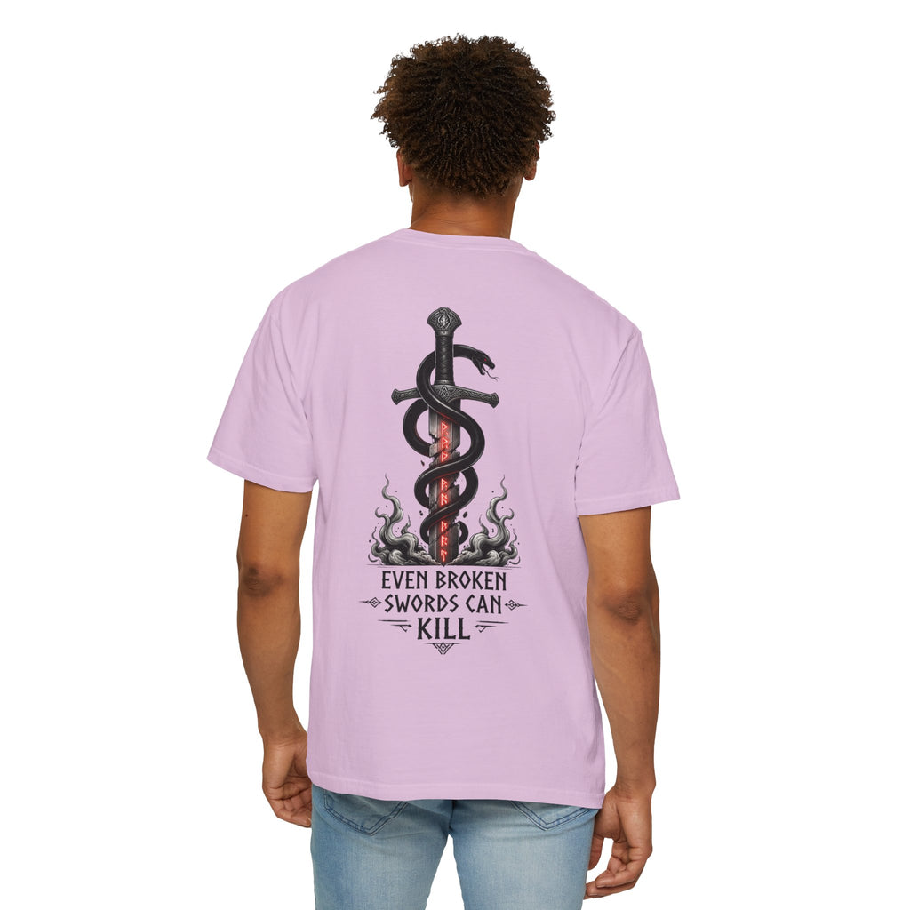 Graphic T-Shirt — 'Even Broken Swords Can Kill' Snake & Sword Back Print