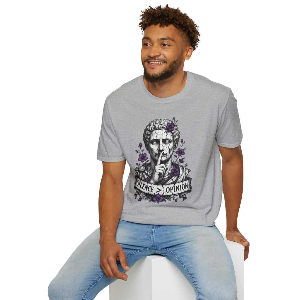 Statue 'Silence Is Opinion' T-Shirt — Gothic Floral Graphic Tee