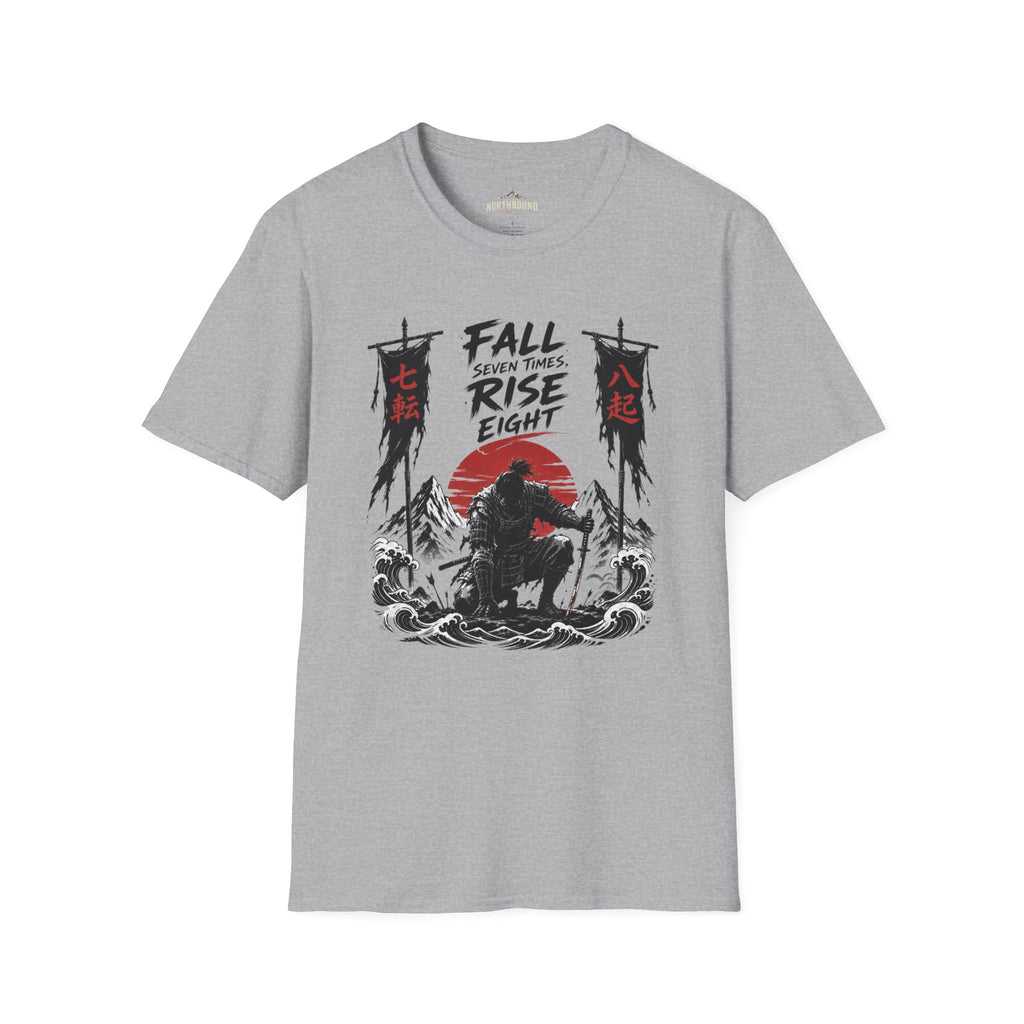 T-Shirt — “Fall Seven Times, Rise Eight” Samurai Graphic Tee