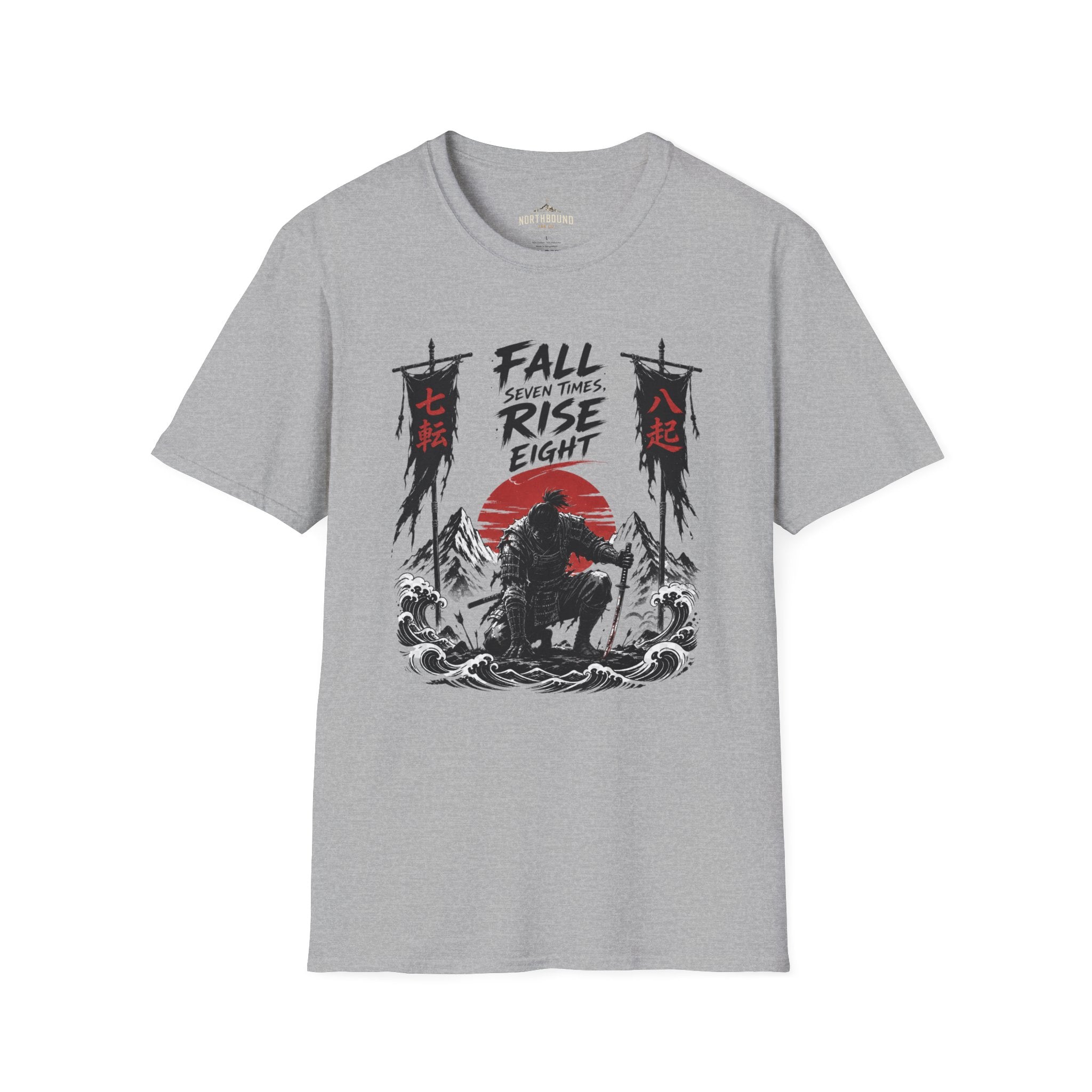 T-Shirt — “Fall Seven Times, Rise Eight” Samurai Graphic Tee
