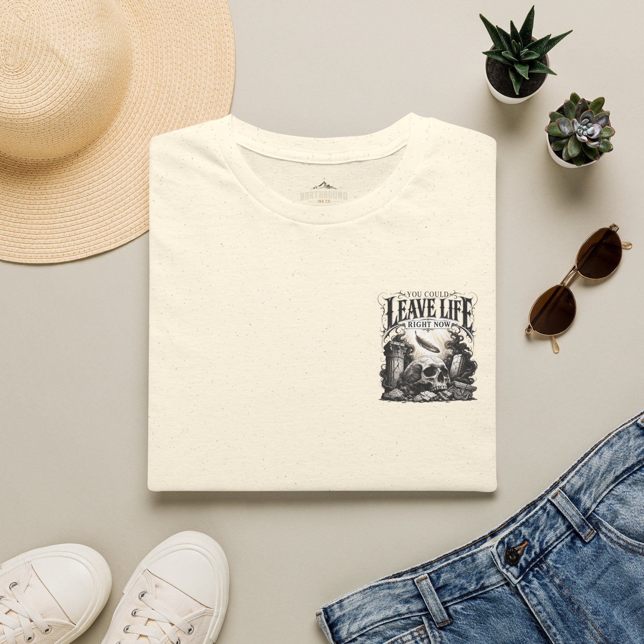 Skull & Mountains T-Shirt — "Leave Life" Adventure Graphic Tee