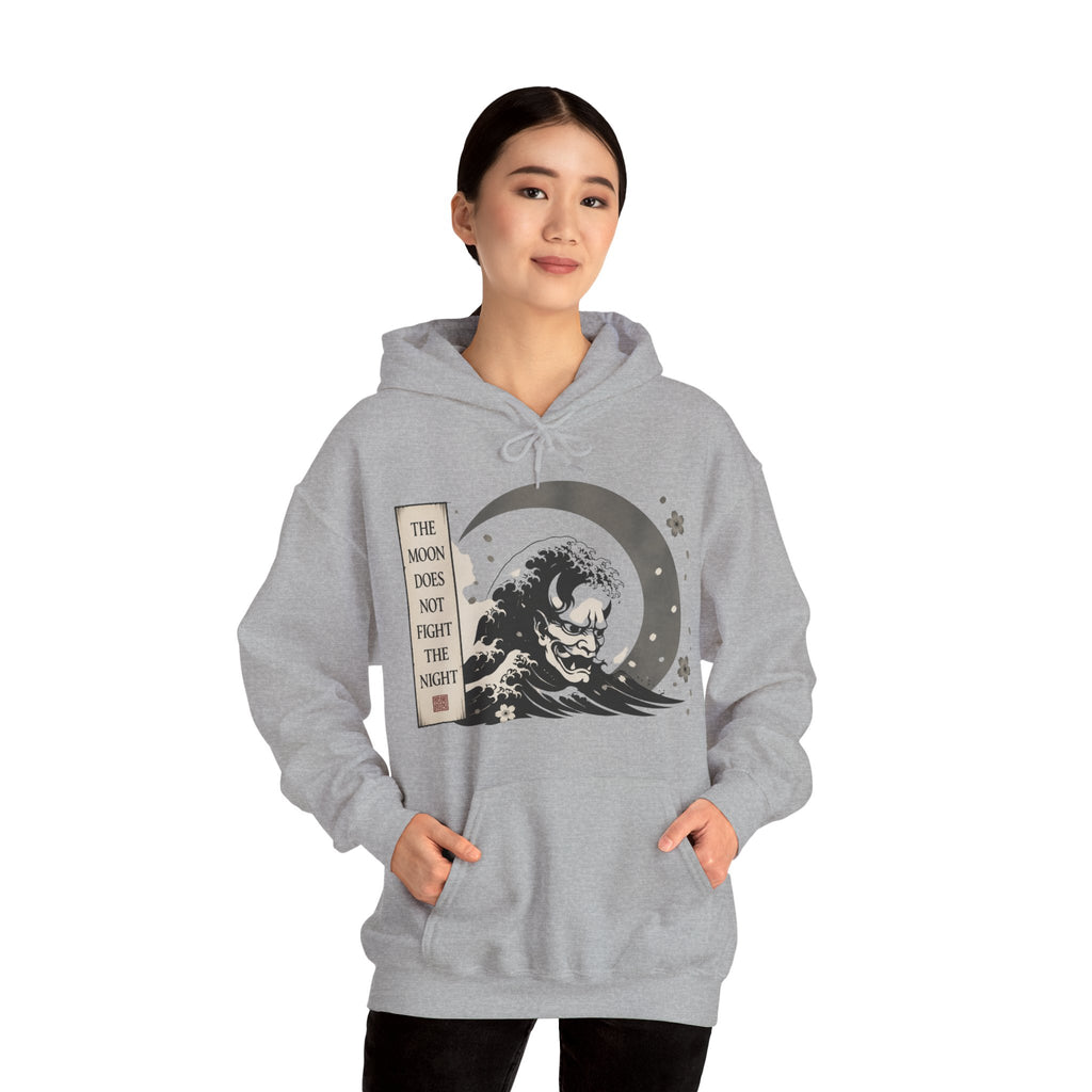 Moon Tide Wave Hoodie — "The Moon Does Not Fright the Night" Japanese Wave Graphic