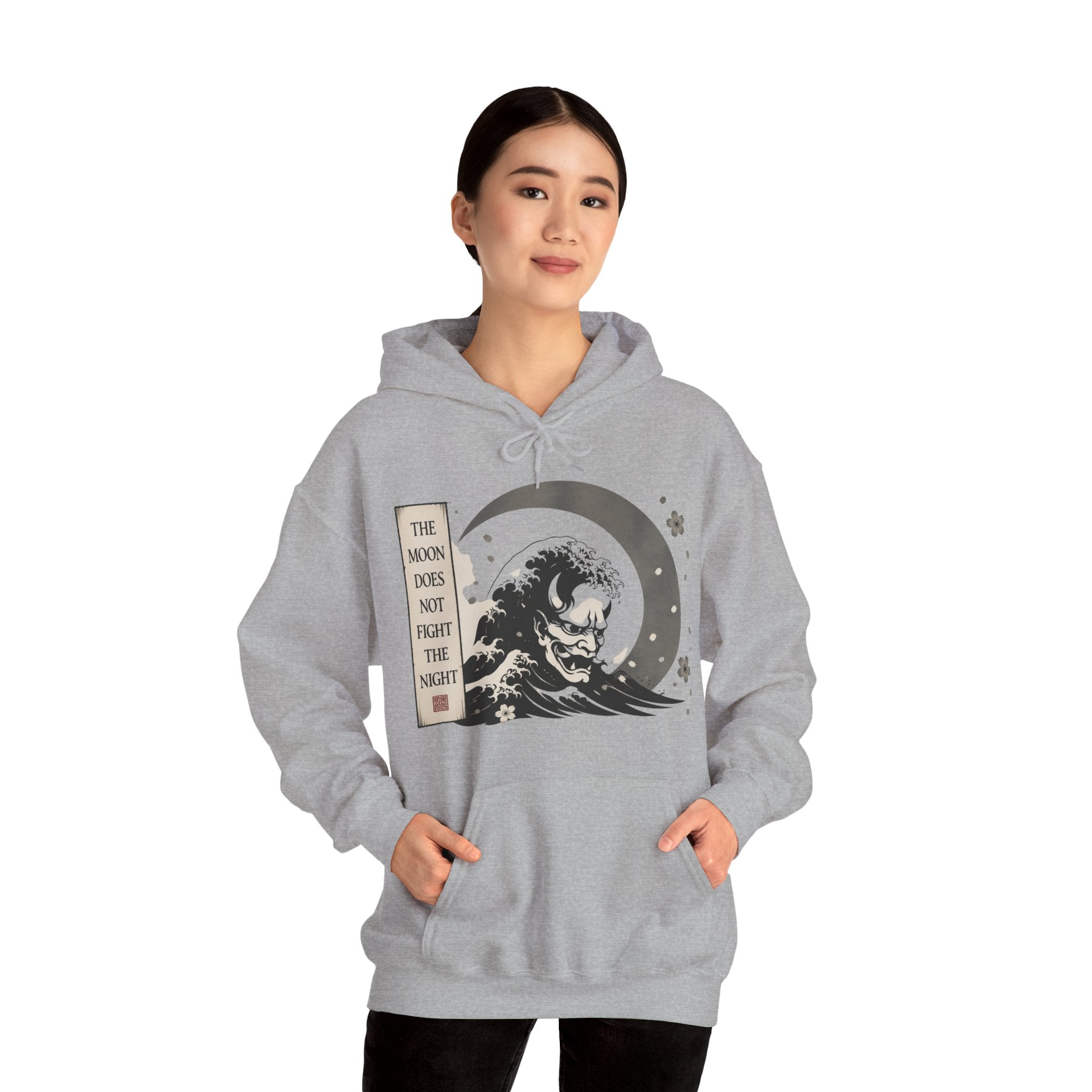 Moon Tide Wave Hoodie — "The Moon Does Not Fright the Night" Japanese Wave Graphic