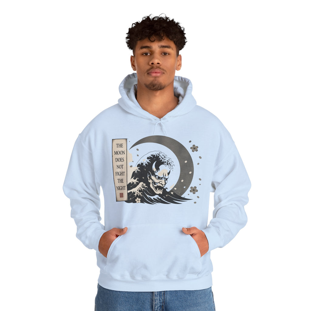 Moon Tide Wave Hoodie — "The Moon Does Not Fright the Night" Japanese Wave Graphic