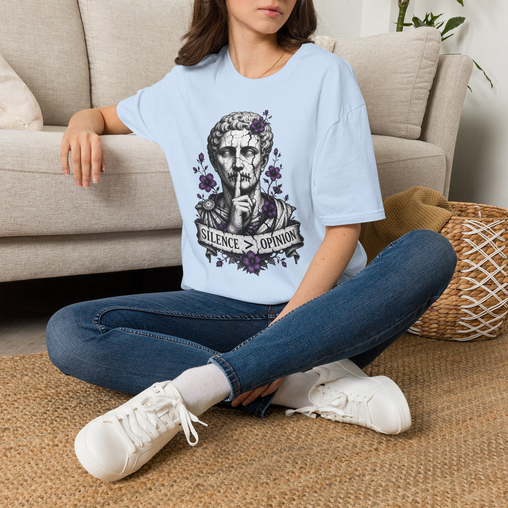 Statue 'Silence Is Opinion' T-Shirt — Gothic Floral Graphic Tee