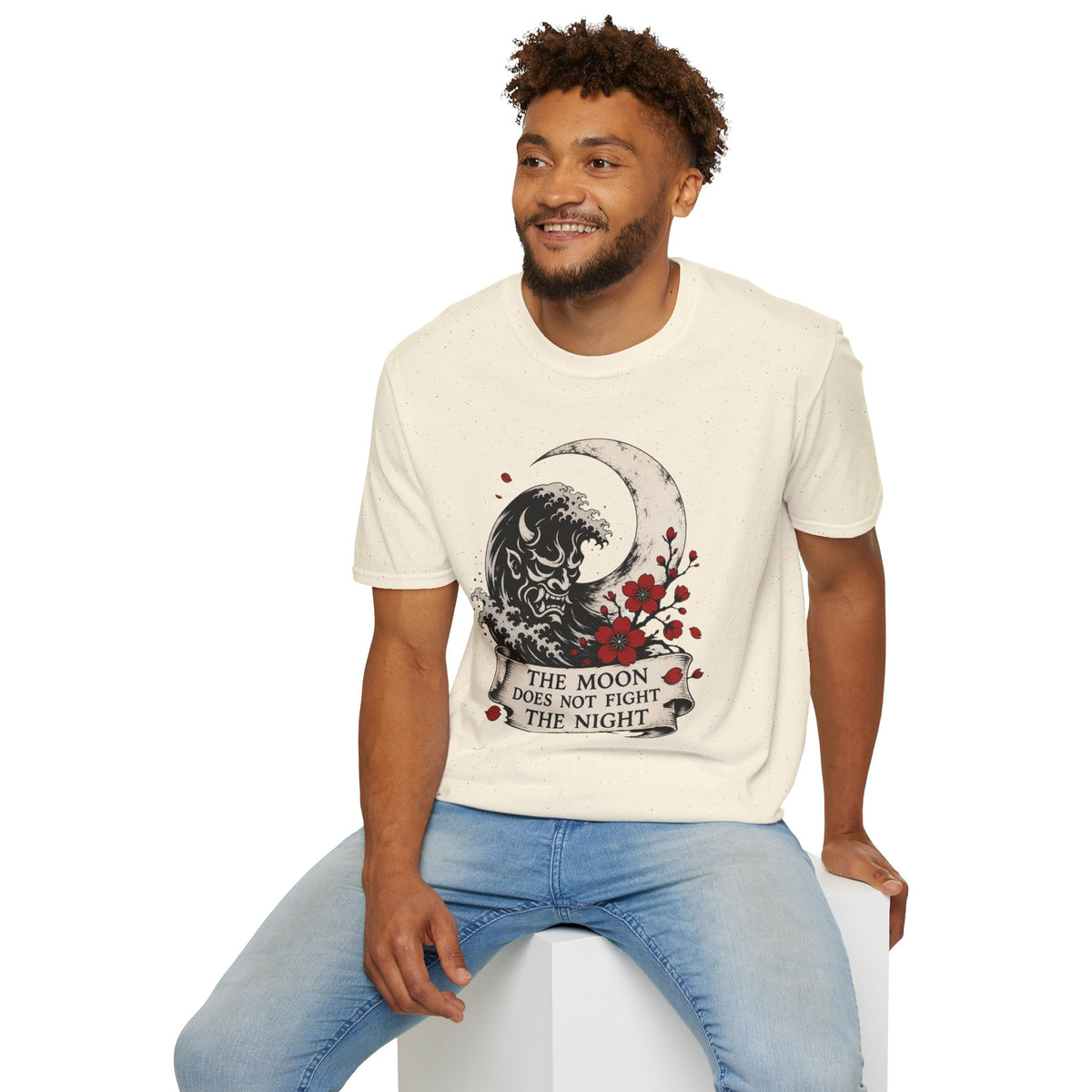 Moon & Wave Graphic T-Shirt — "The Moon Does Not Fight The Night"