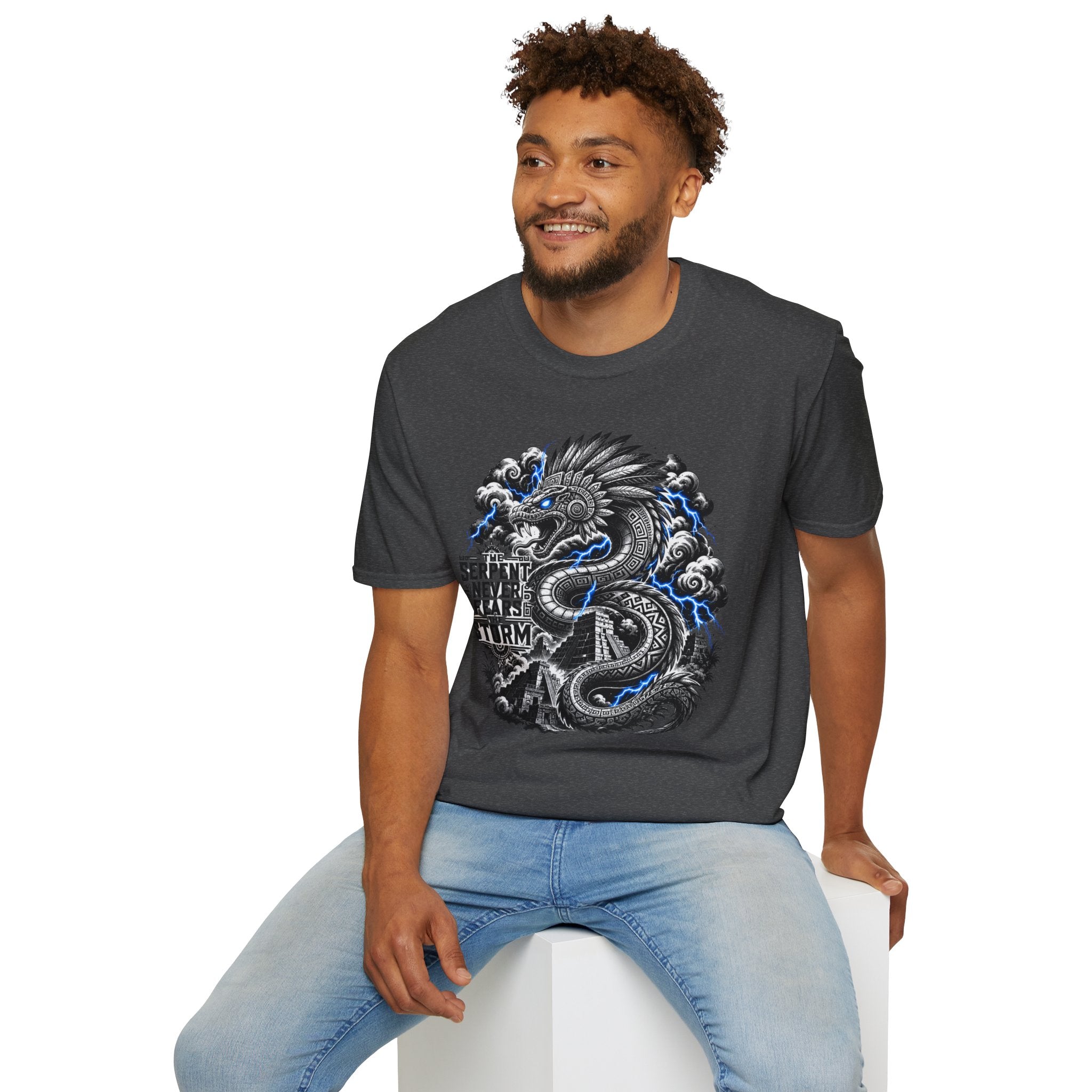 Aztec Serpent T-Shirt — “The Serpent Never Fears the Storm” Graphic Tee