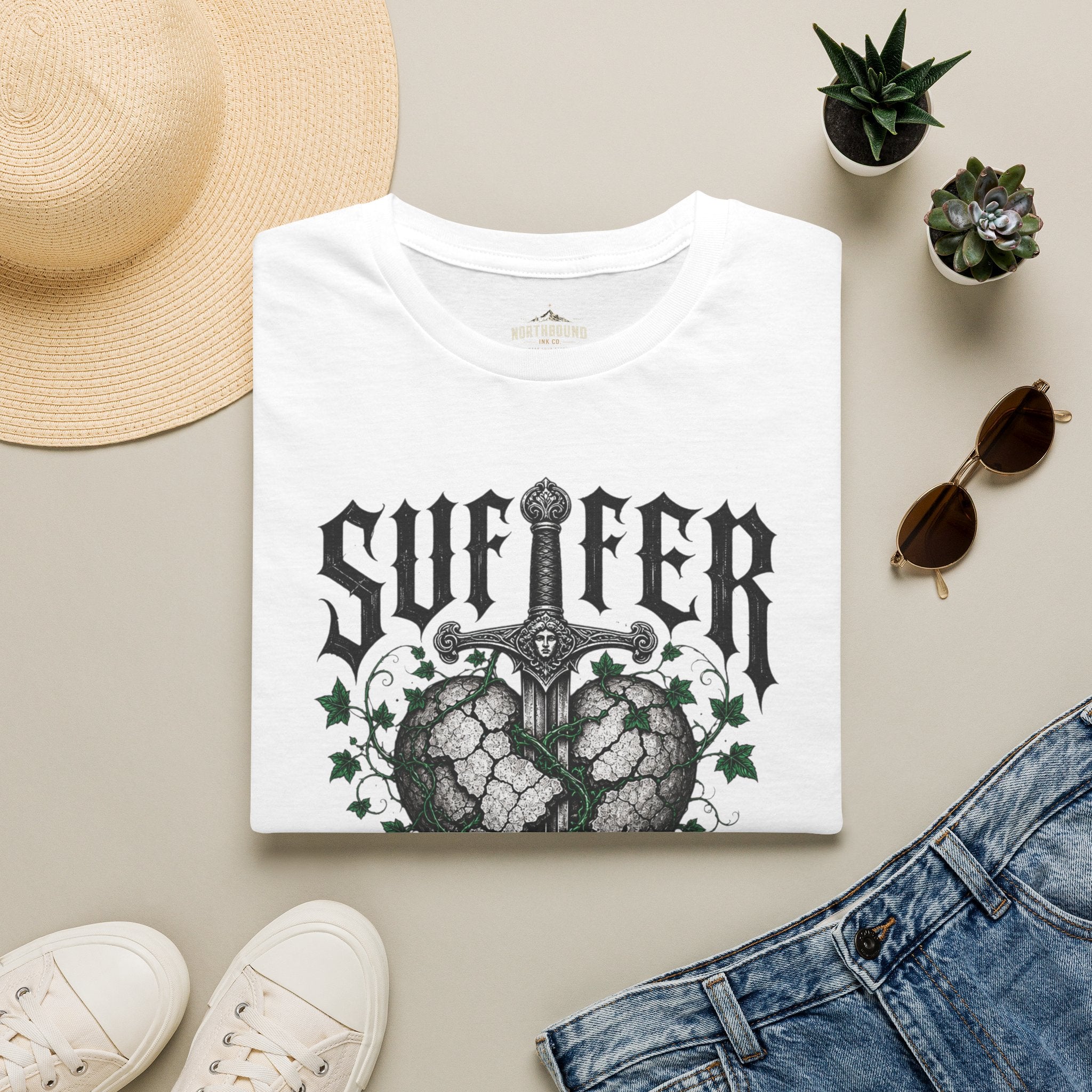 Suffer Well T-Shirt — Gothic Heart Sword Graphic Tee