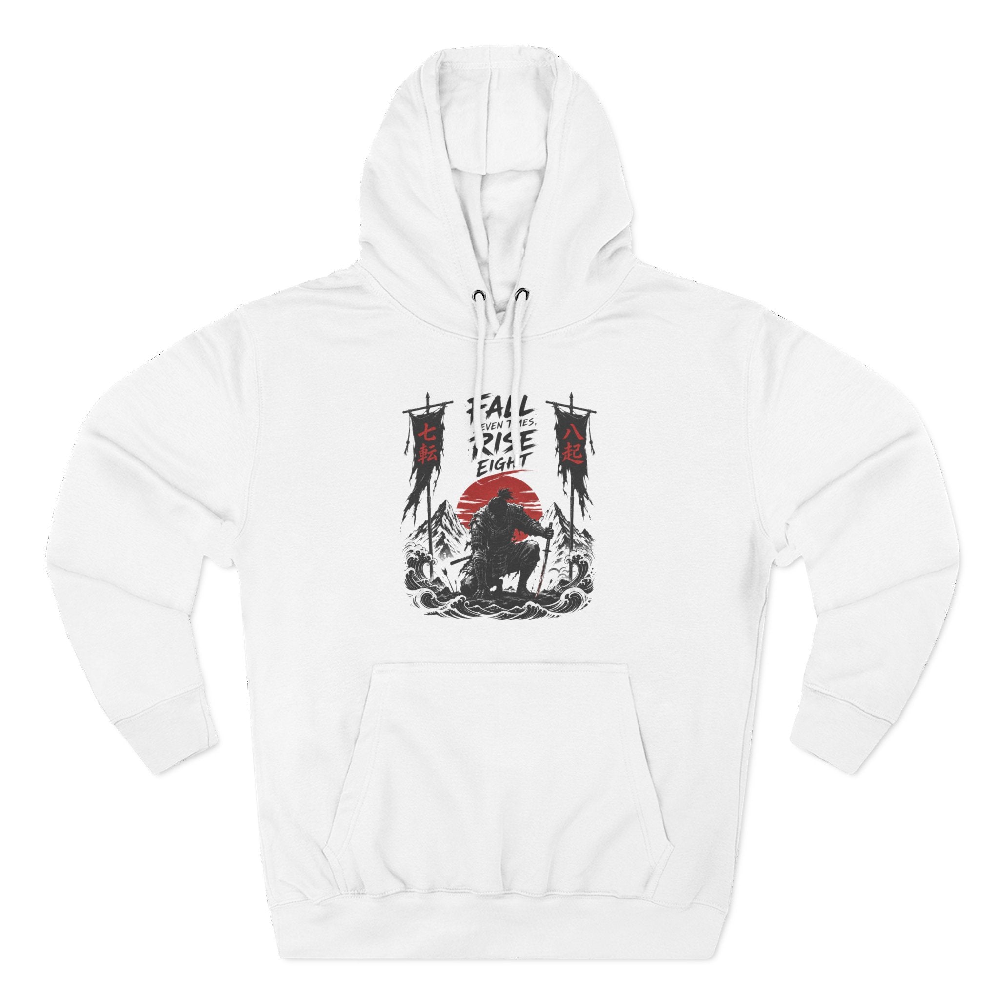Samurai Sunset Hoodie — "Fall Rise Fight" Graphic Fleece Hoodie