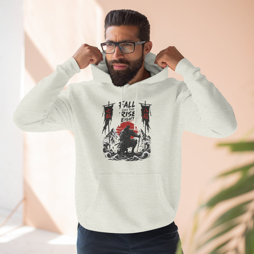 Samurai Sunset Hoodie — "Fall Rise Fight" Graphic Fleece Hoodie