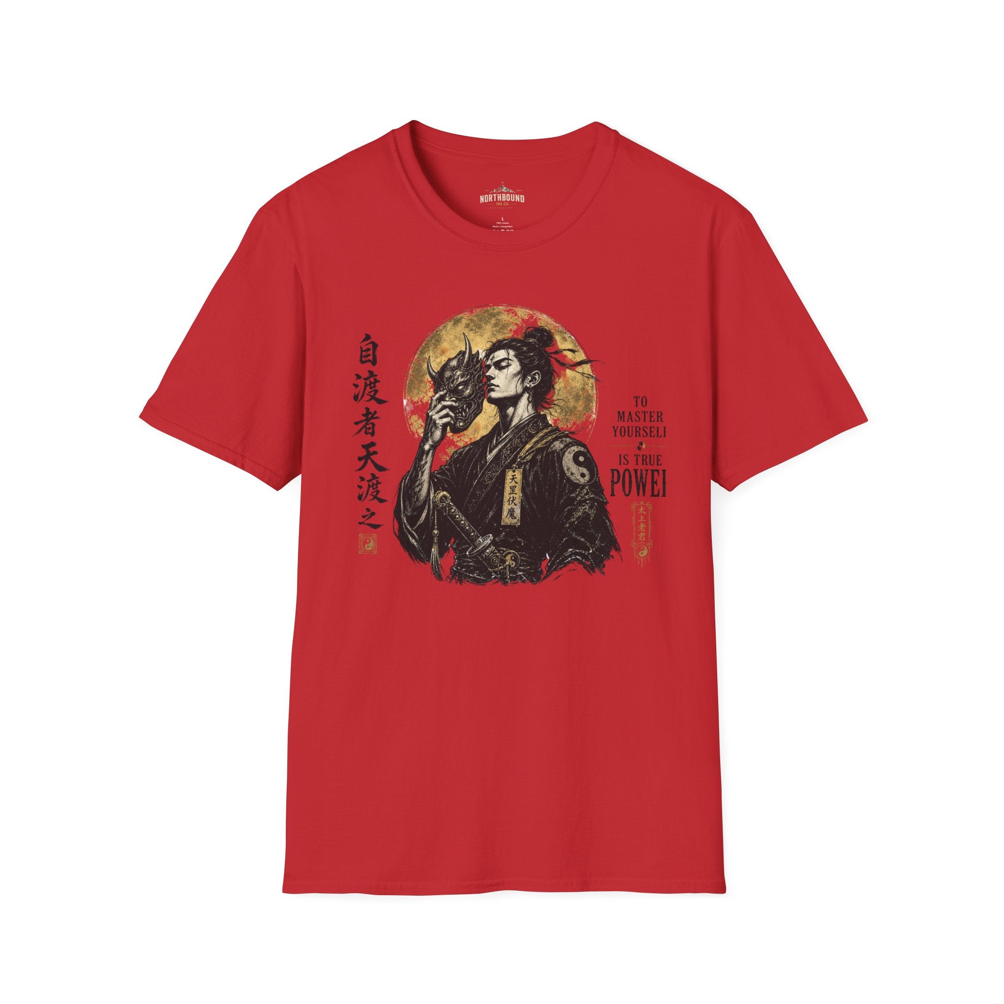 Samurai Mask Graphic T-Shirt — Japanese Warrior Moon Illustration