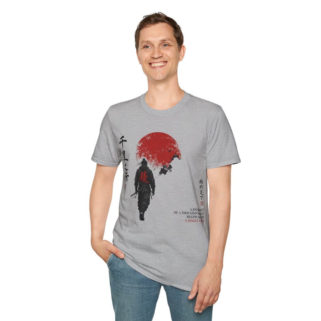 Samurai Walk T-Shirt — Red Sun Japanese Warrior Graphic