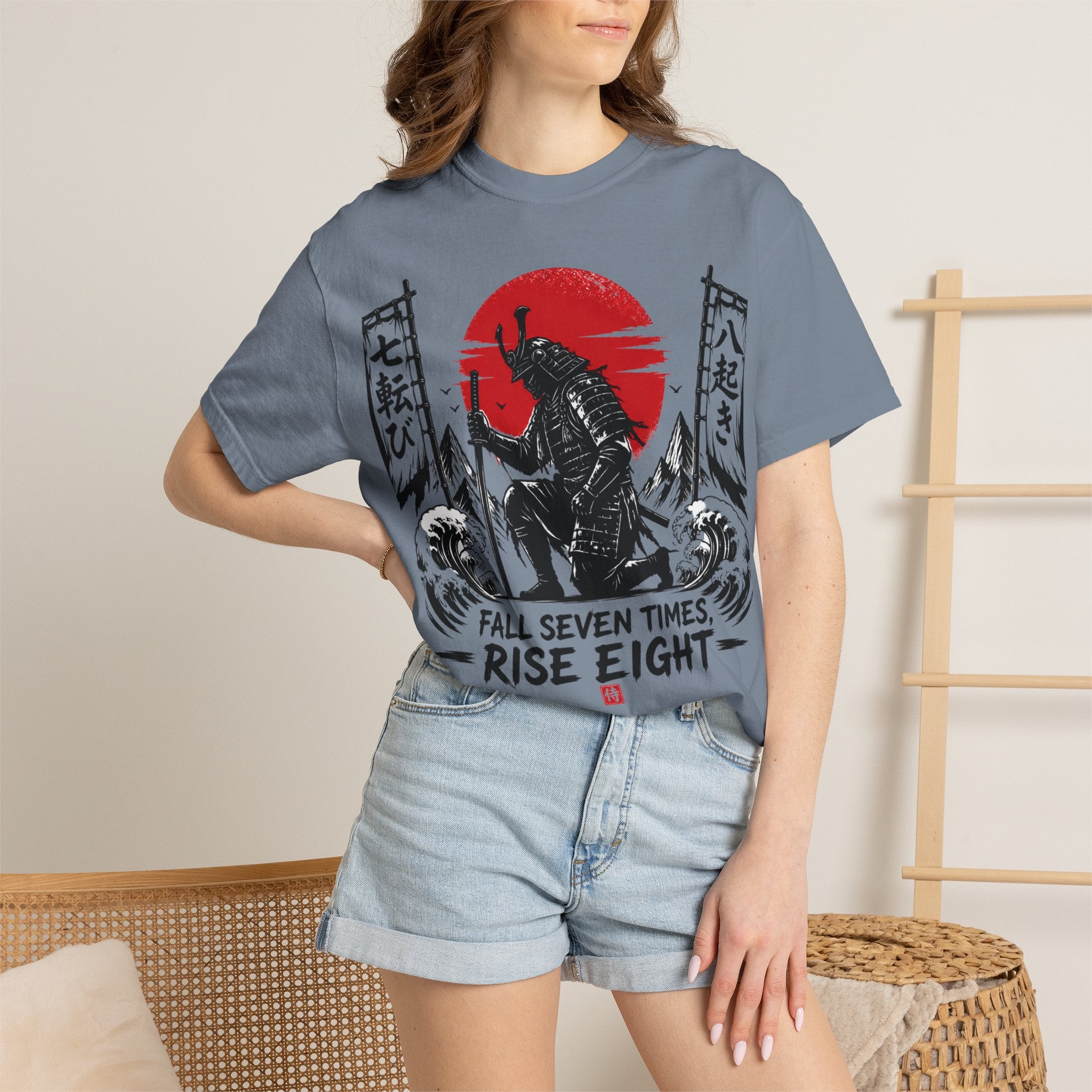 Samurai Rising Graphic T-Shirt — "Fall Seven Times, Rise Eight"
