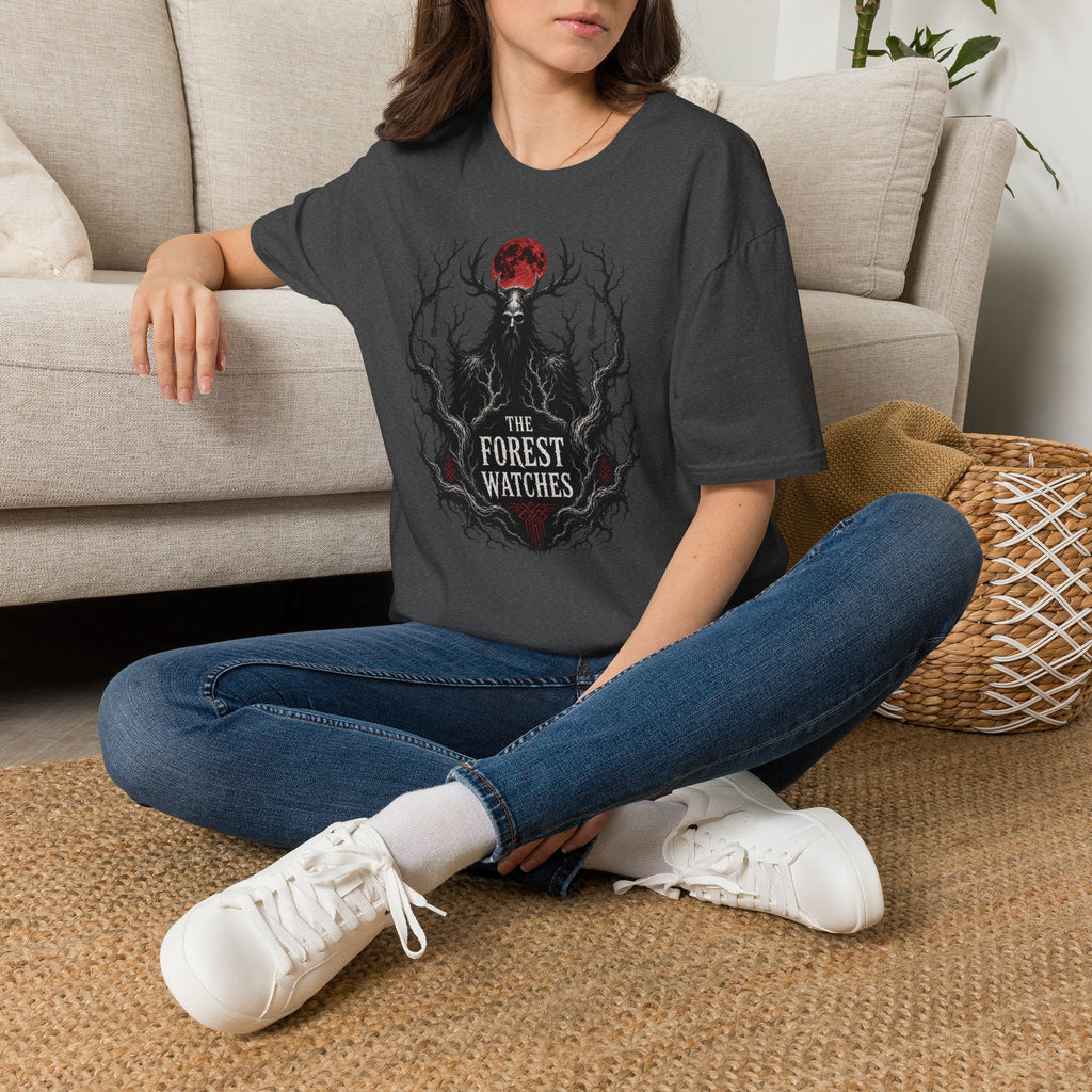 Forest Watcher T-Shirt — 'The Forest Watches' Red Moon Deer Spirit Tee
