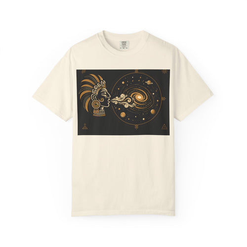 Cosmic Aztec Breath T-Shirt — Golden Galaxy Illustration