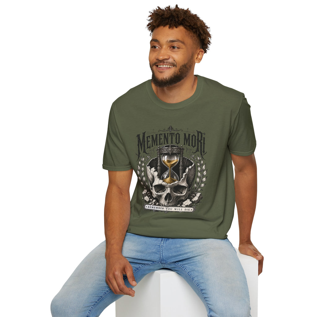 Memento Mori T-Shirt — Vintage Hourglass & Skull Death Awareness Tee