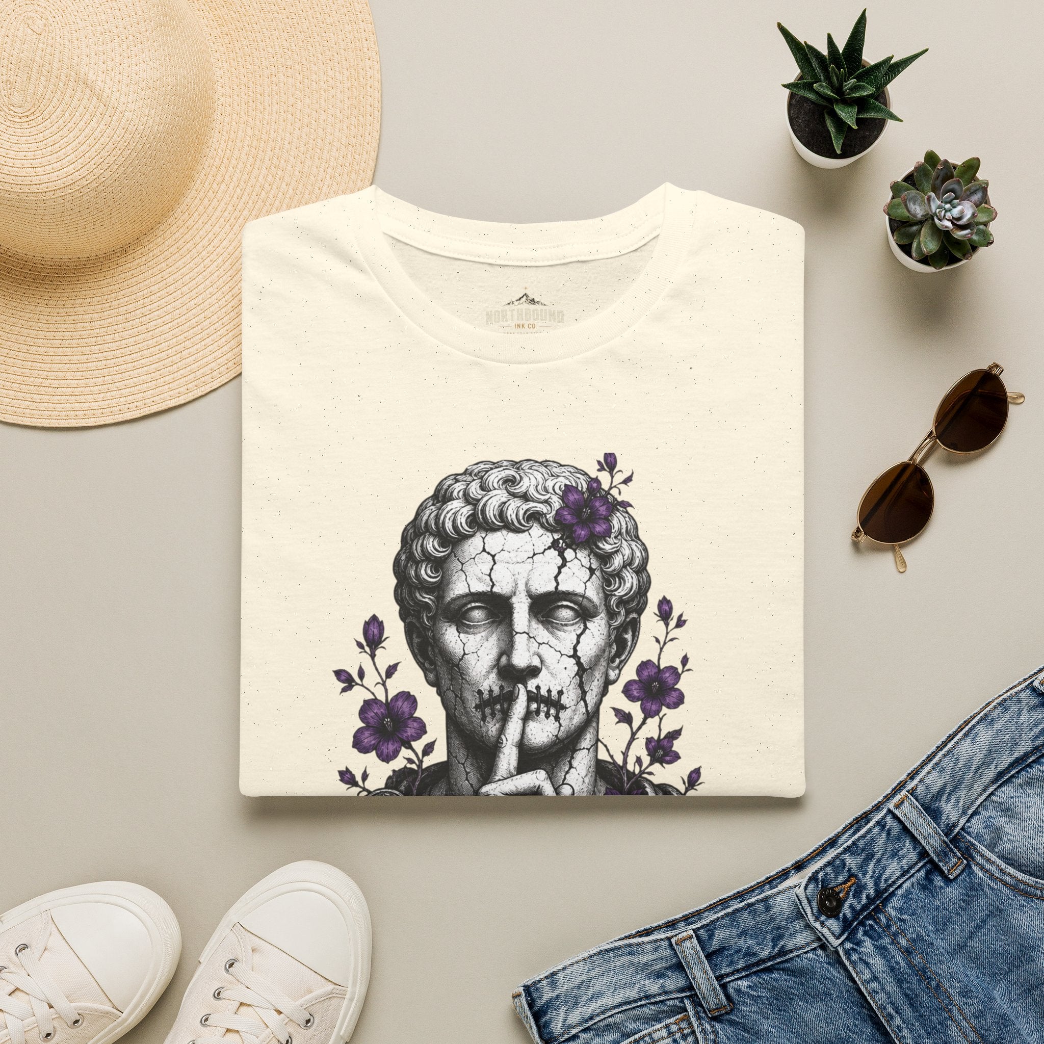 Statue 'Silence Is Opinion' T-Shirt — Gothic Floral Graphic Tee