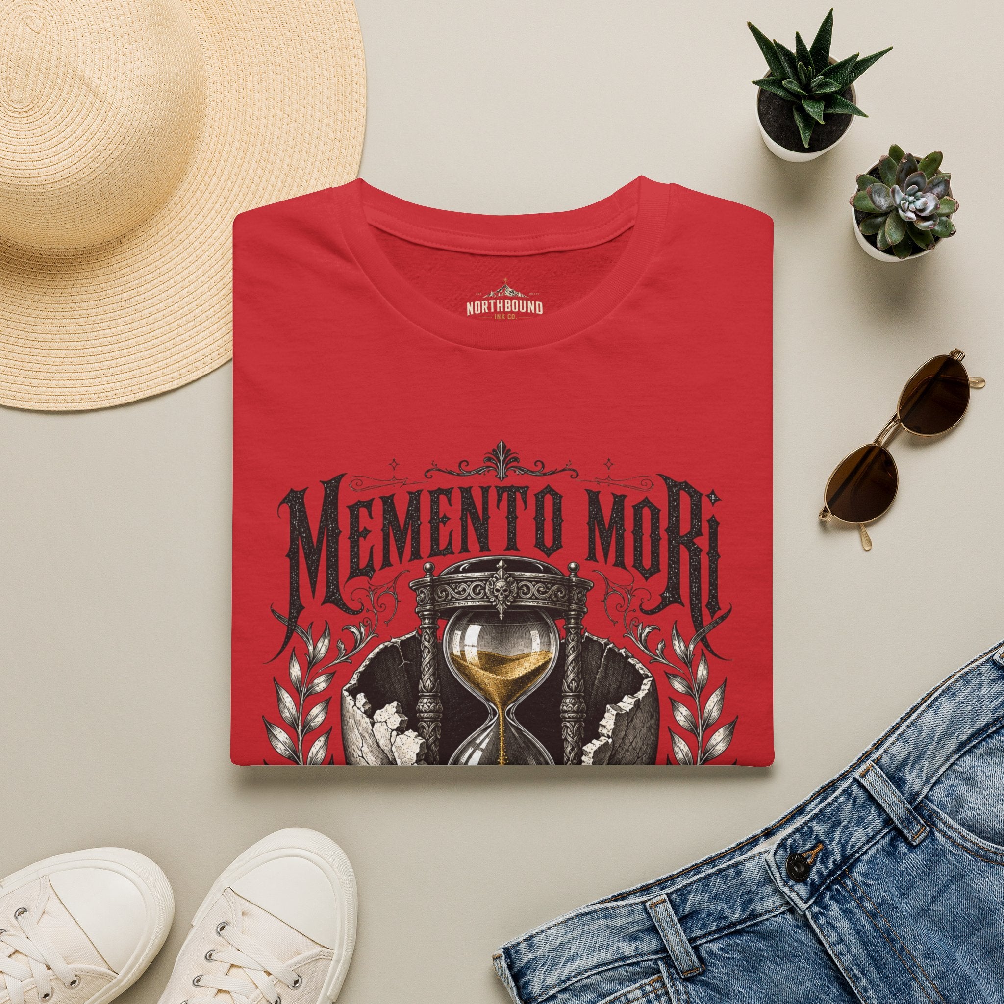 Memento Mori T-Shirt — Vintage Hourglass & Skull Death Awareness Tee