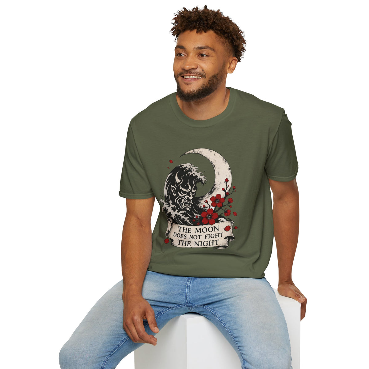 Moon & Wave Graphic T-Shirt — "The Moon Does Not Fight The Night"