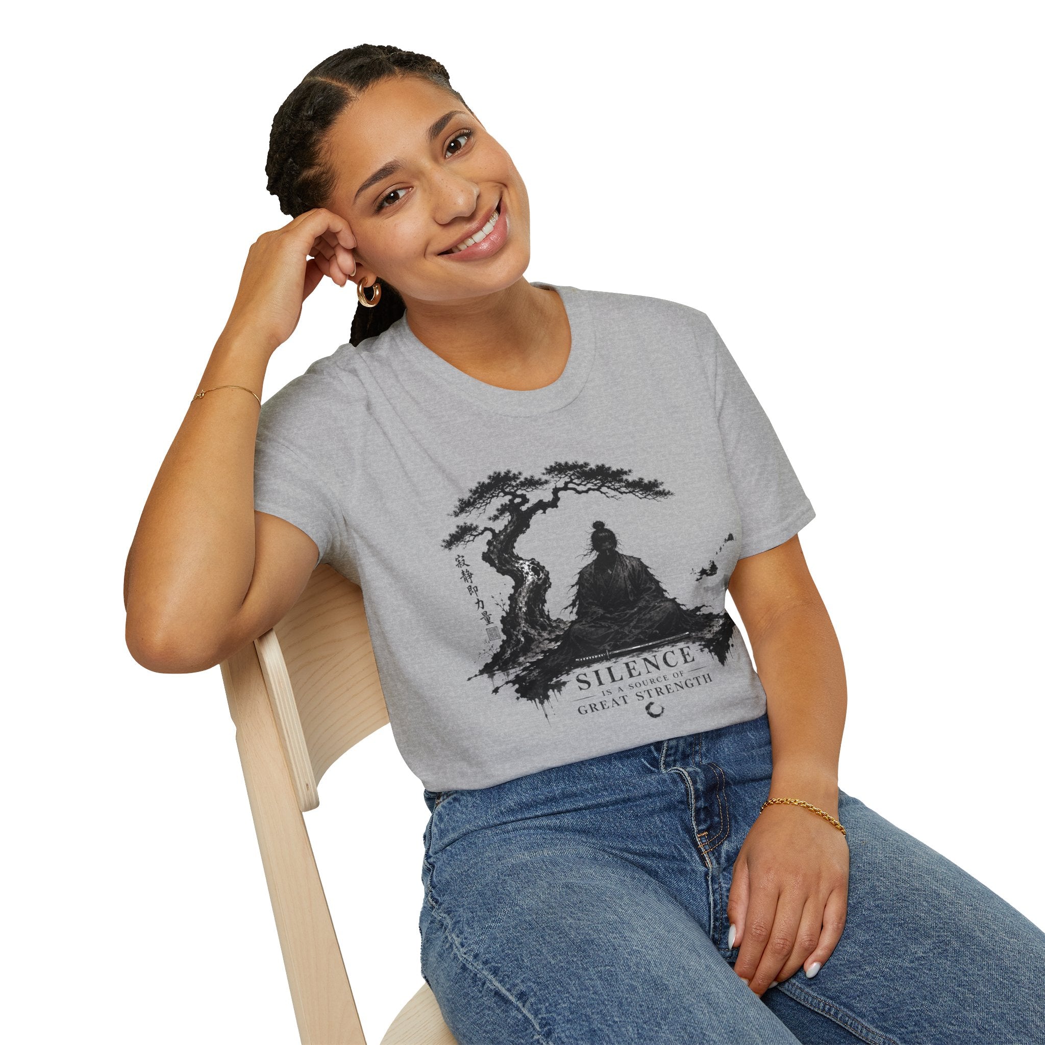 Meditation Zen T-Shirt — 'Silence Is Great Strength' Minimal Bonsai Buddha Tee