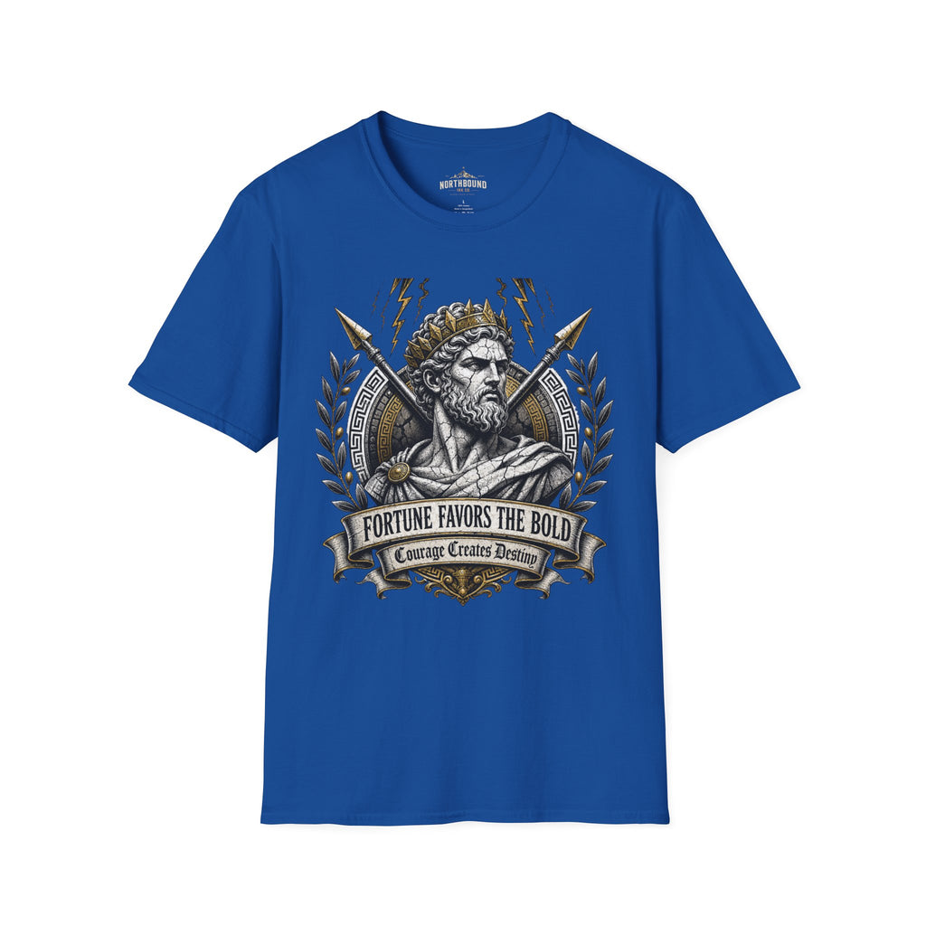 Zeus Lightning T-Shirt — 'Fortune Favors the Bold' Greek God Graphic Tee