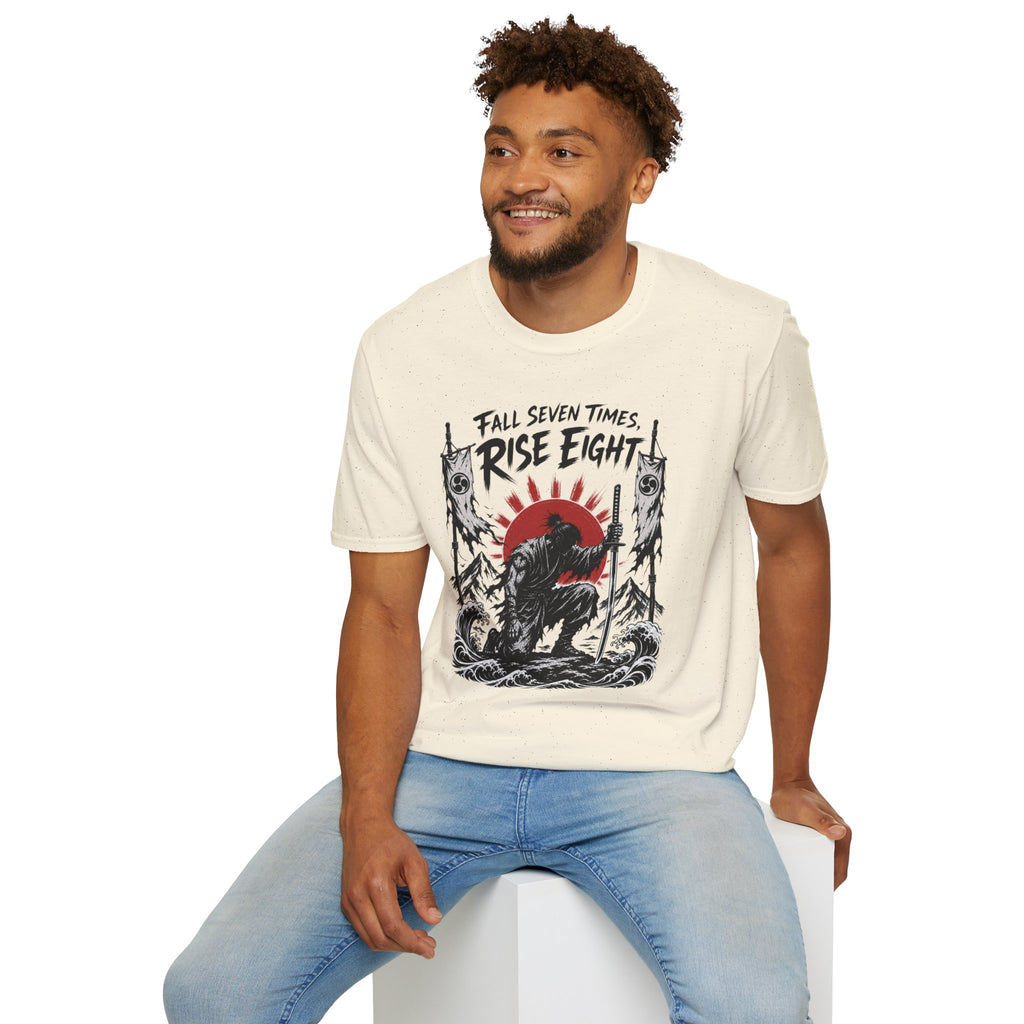 Rise Eight T-Shirt — Fall Seven Times Inspirational Samurai Graphic Tee