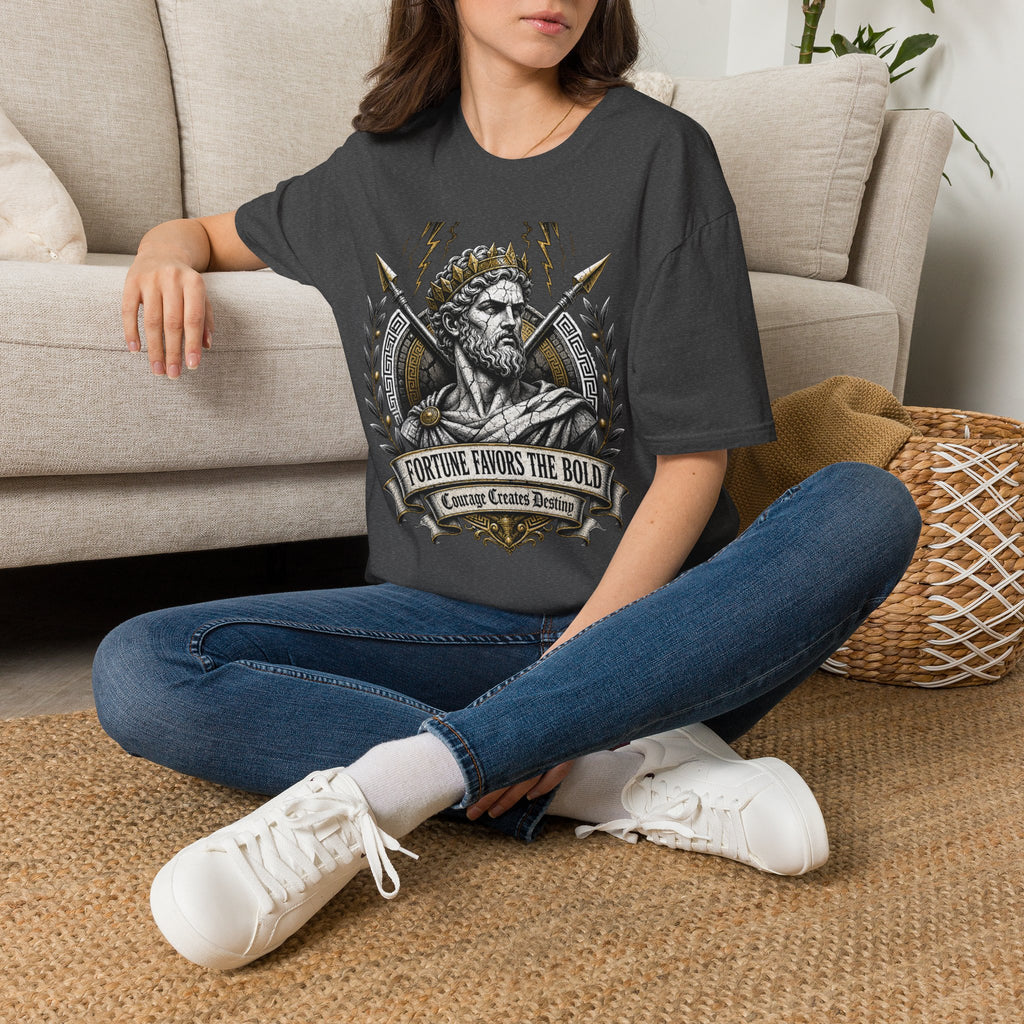 Zeus Lightning T-Shirt — 'Fortune Favors the Bold' Greek God Graphic Tee