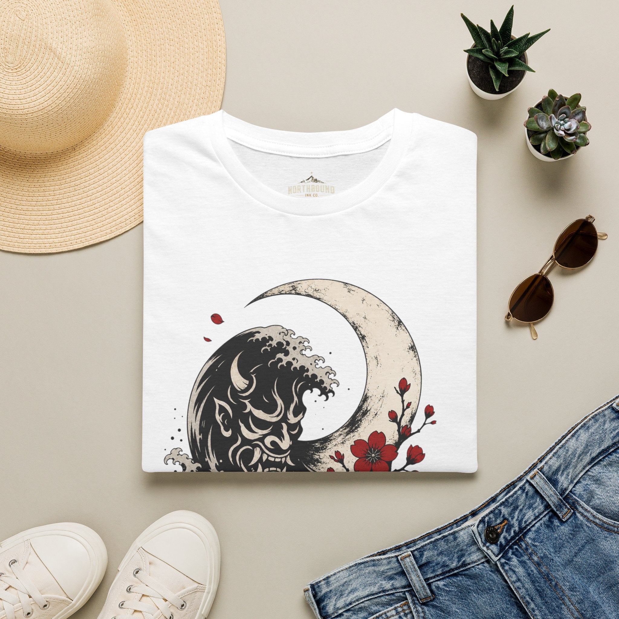 Moon & Wave Graphic T-Shirt — “The Moon Does Not Fight The Night” Inspirational Tee