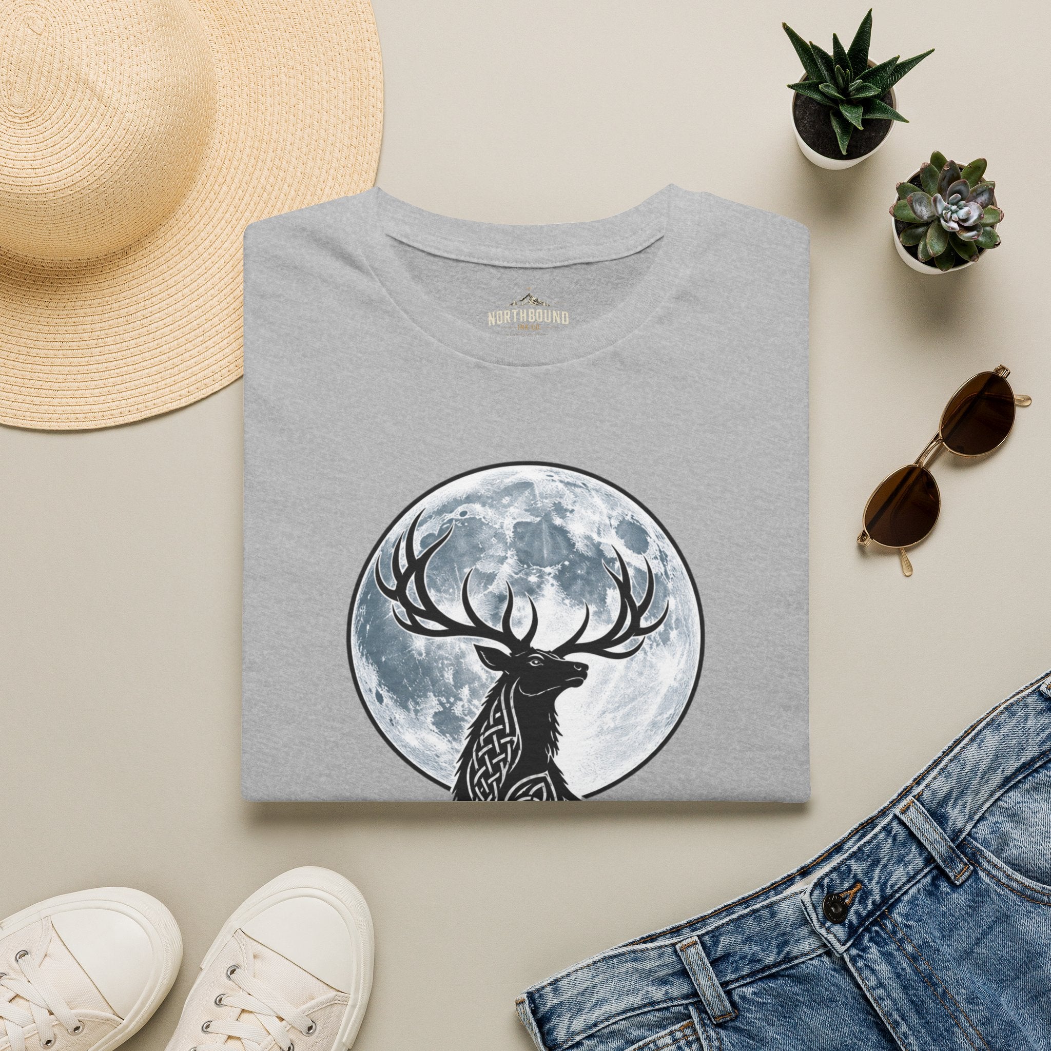 Deer Moon T‑Shirt — 'Mist and Shadow' Woodland Stag Graphic Tee
