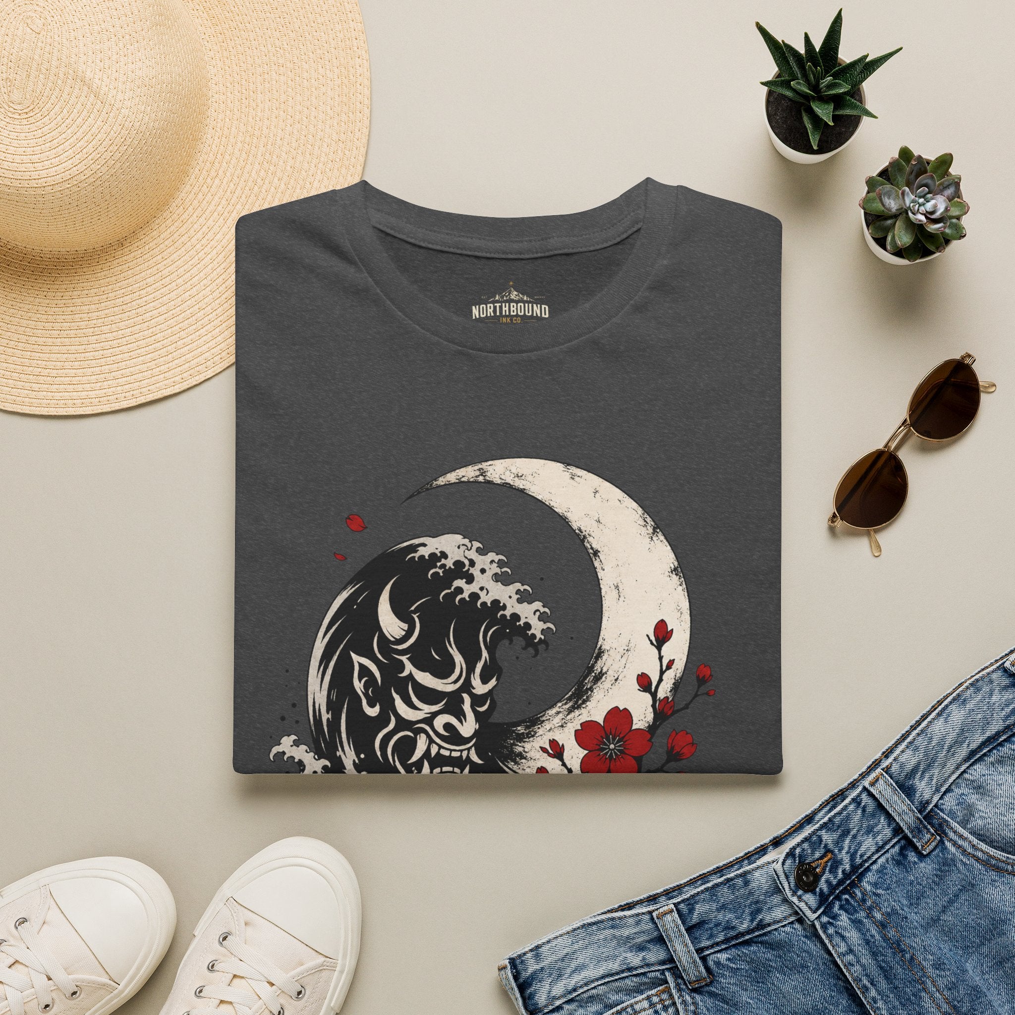 Moon & Wave Graphic T-Shirt — “The Moon Does Not Fight The Night” Inspirational Tee