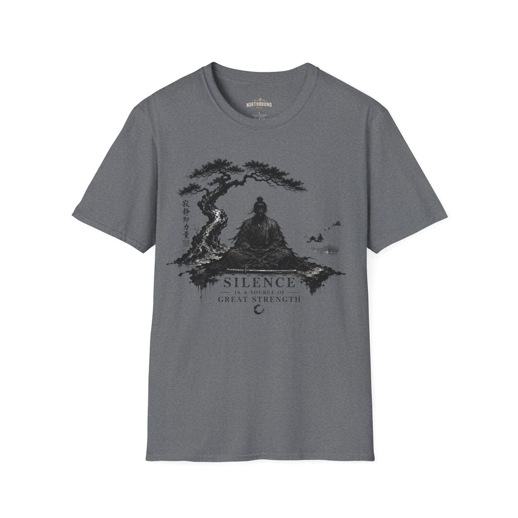 Meditation Zen T-Shirt — 'Silence Is Great Strength' Minimal Bonsai Buddha Tee