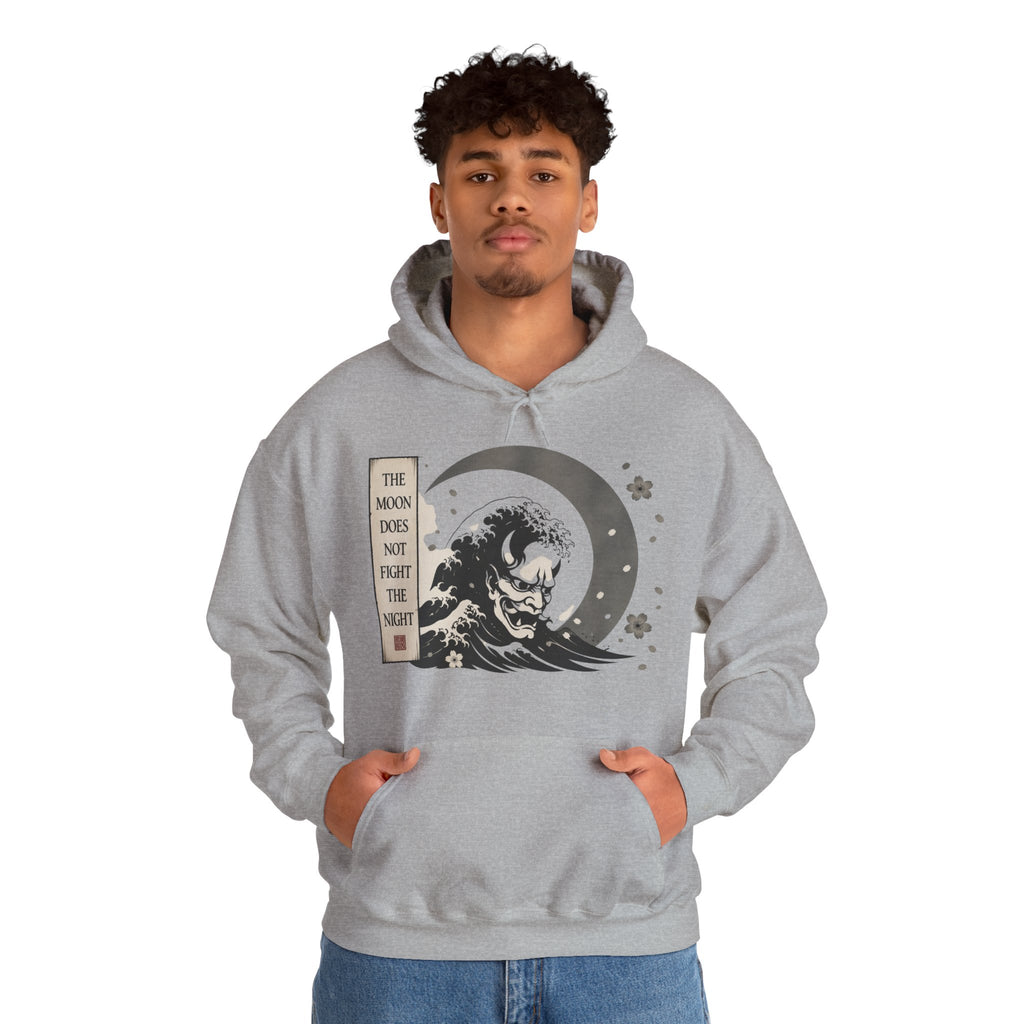 Moon Tide Wave Hoodie — "The Moon Does Not Fright the Night" Japanese Wave Graphic
