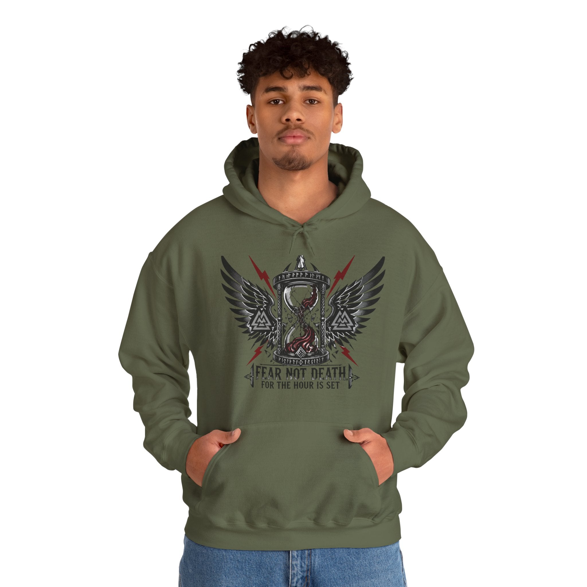 Fear Not Death Hourglass Wings Hoodie — Gothic Inspirational Pullover