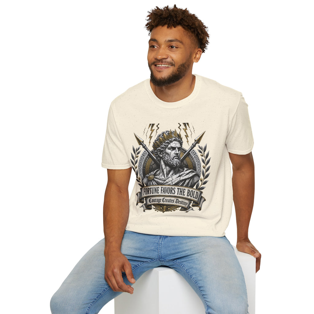 Zeus Lightning T-Shirt — 'Fortune Favors the Bold' Greek God Graphic Tee