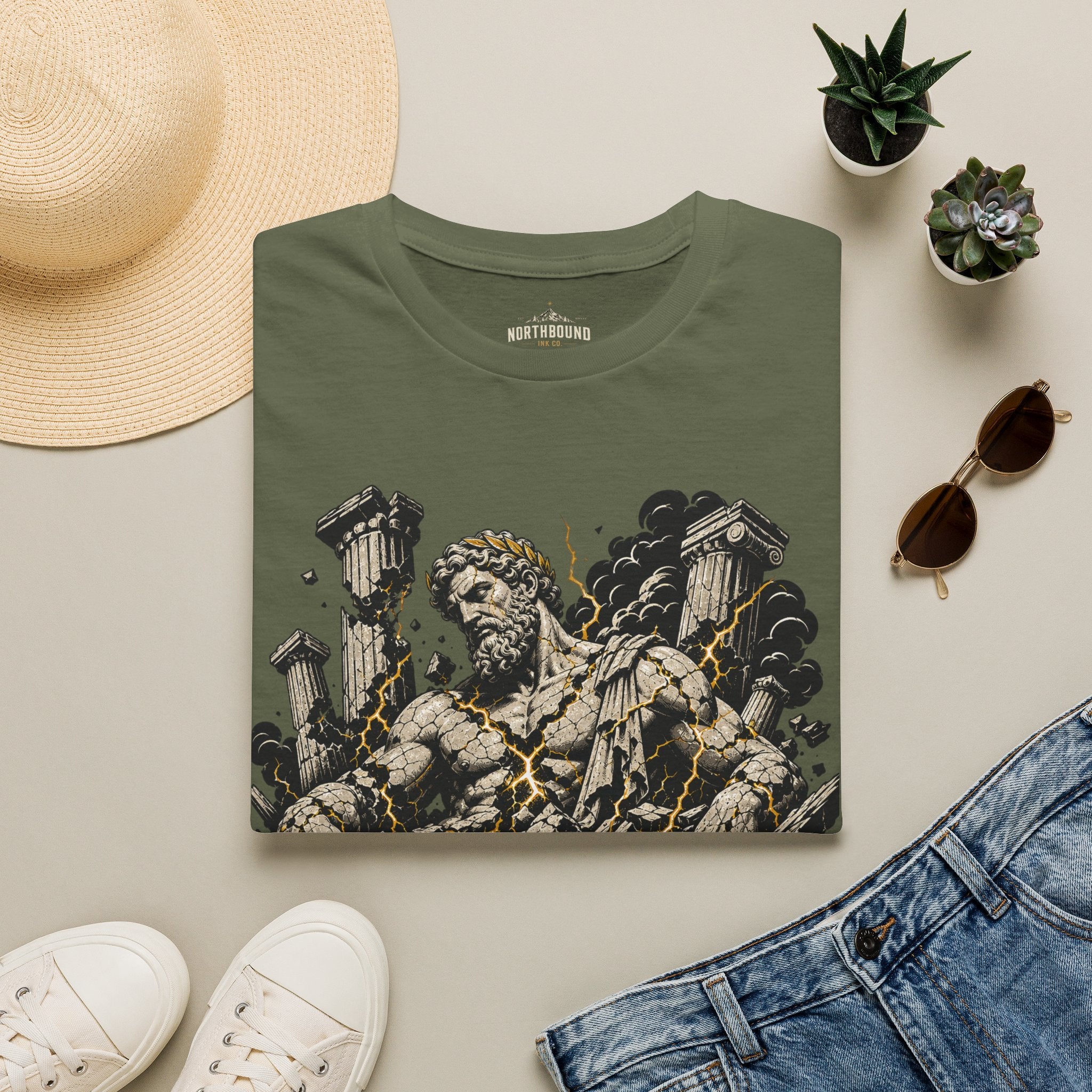 Graphic Tee — "Even Gods Fall" Statue Collapse T-Shirt