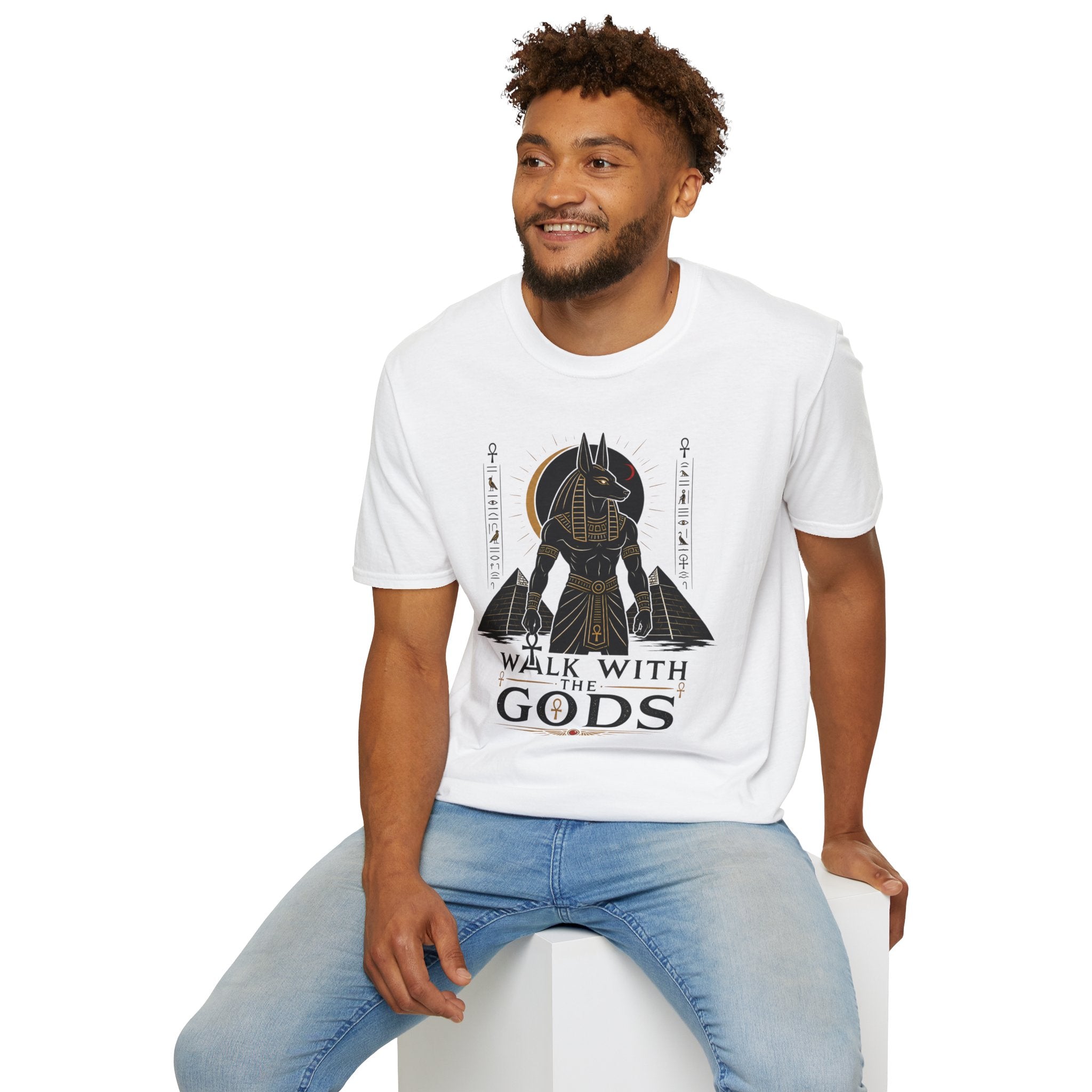 Anubis 'Walk With Gods' T-Shirt — Egyptian Mythology Graphic Tee
