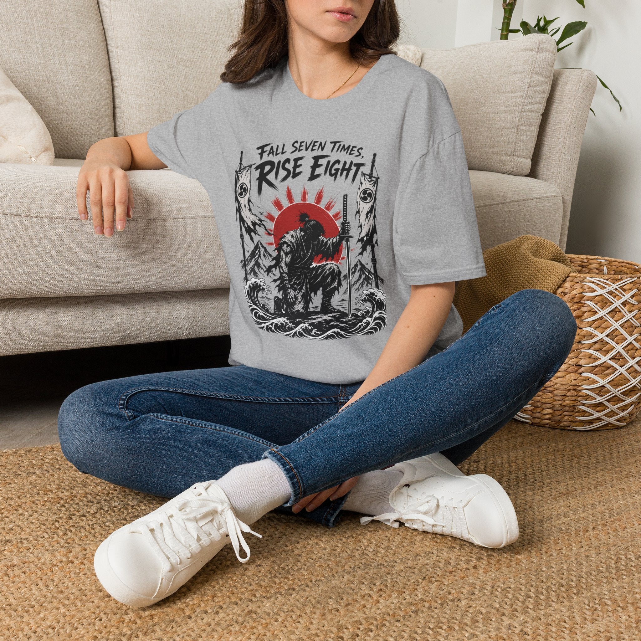 Rise Eight T-Shirt — Fall Seven Times Inspirational Samurai Graphic Tee