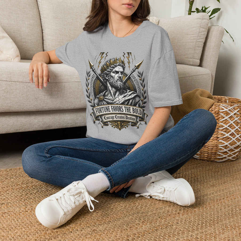 Zeus Lightning T-Shirt — 'Fortune Favors the Bold' Greek God Graphic Tee