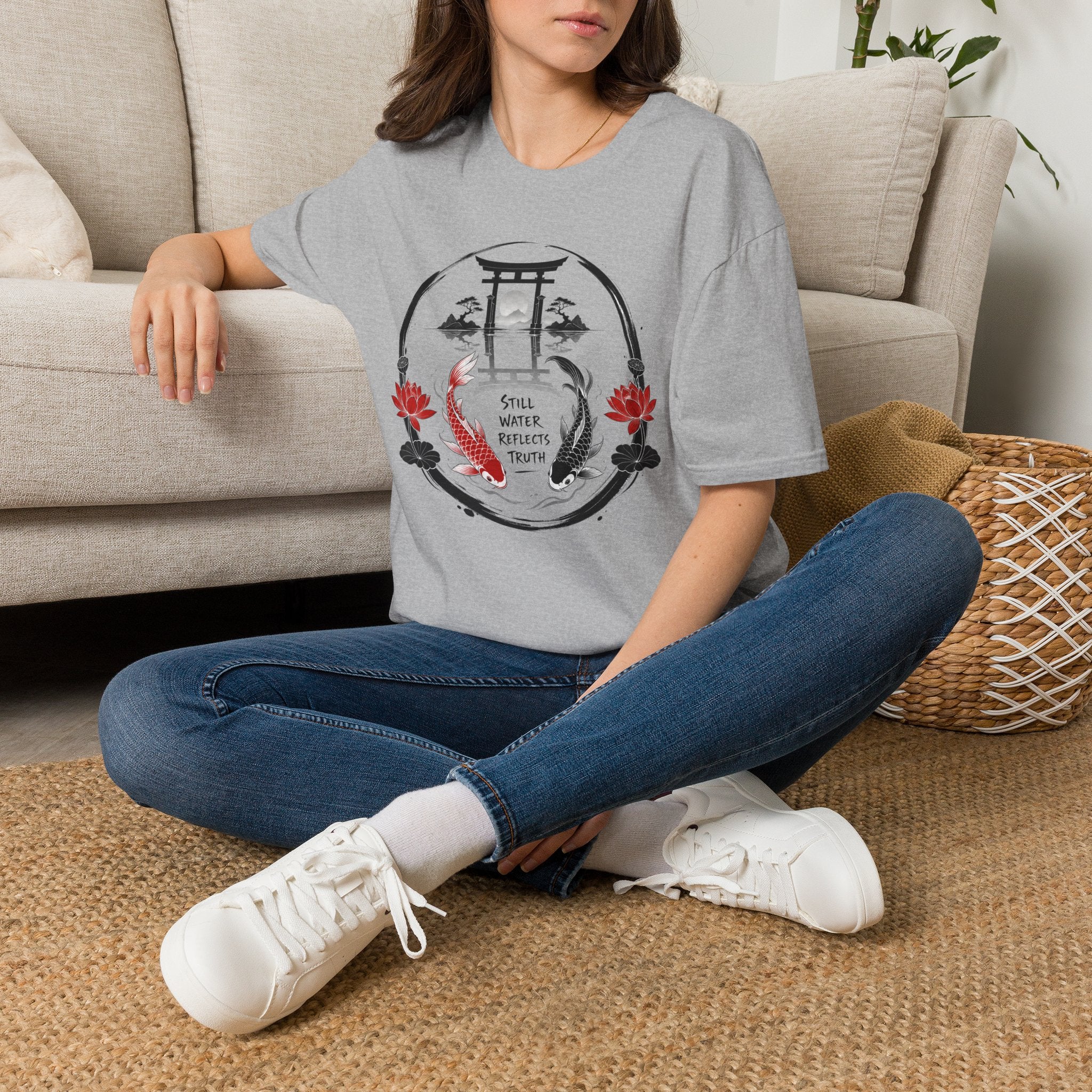 Zen Koi Torii T‑Shirt — "Still Water" Japanese Garden Graphic