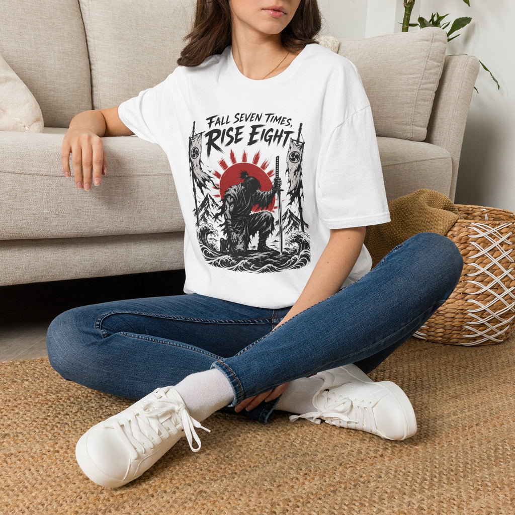 Rise Eight T-Shirt — Fall Seven Times Inspirational Samurai Graphic Tee