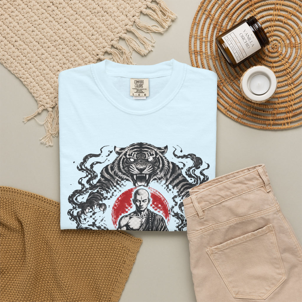 Meditation Tiger T-Shirt — "He Who Masters Himself is Strong" Zen Graphic Tee