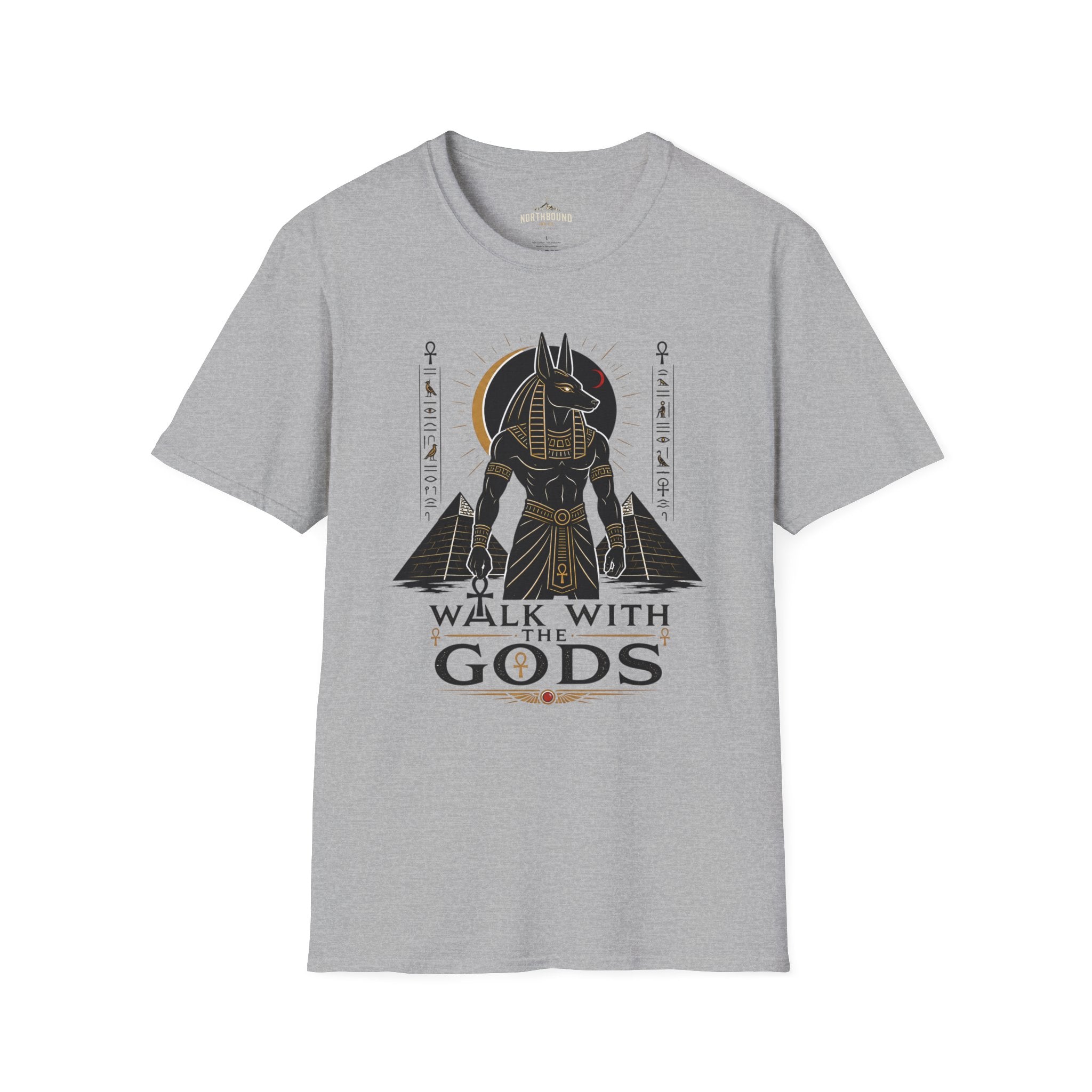 Anubis 'Walk With Gods' T-Shirt — Egyptian Mythology Graphic Tee