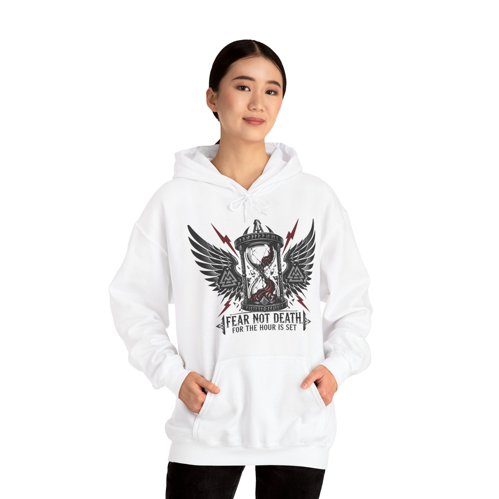 Fear Not Death Hourglass Wings Hoodie — Gothic Inspirational Pullover