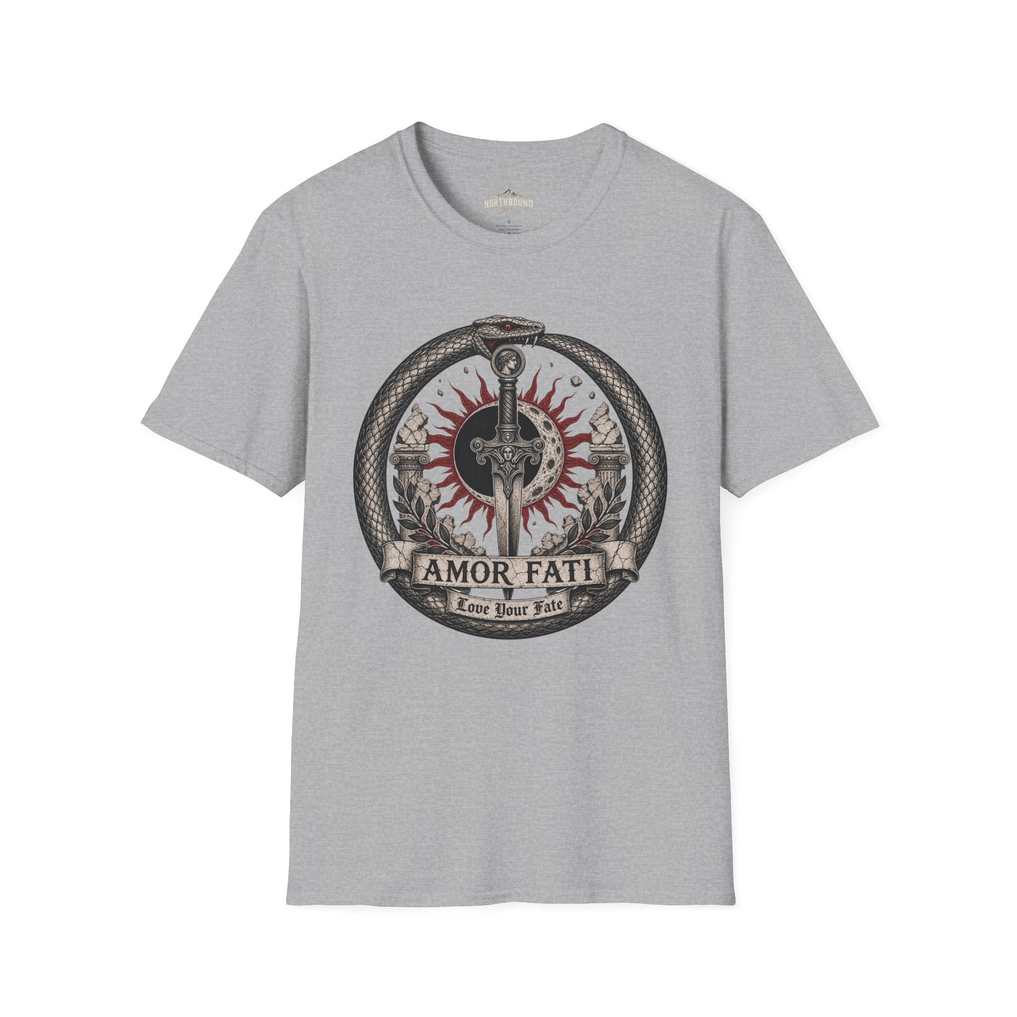 Amor Fati Sword T-Shirt — Sun & Ouroboros Graphic Tee