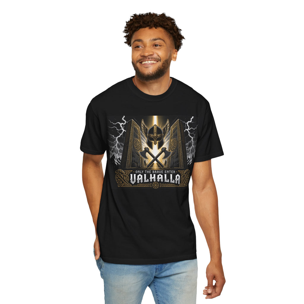 Valhalla Shield T-Shirt — Viking Warrior Norse Mythology Tee