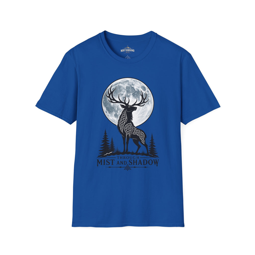 Deer Moon T‑Shirt — 'Mist and Shadow' Woodland Stag Graphic Tee