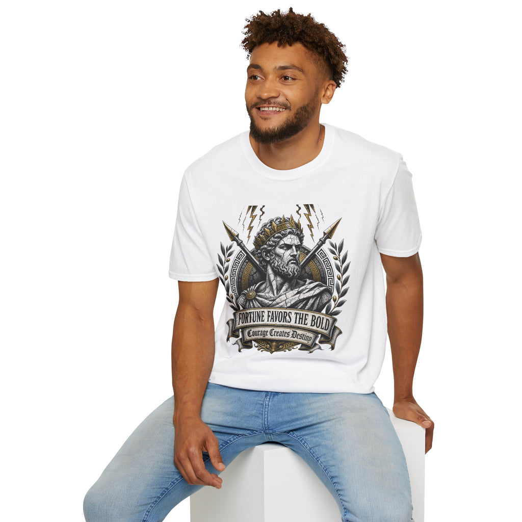 Zeus Lightning T-Shirt — 'Fortune Favors the Bold' Greek God Graphic Tee