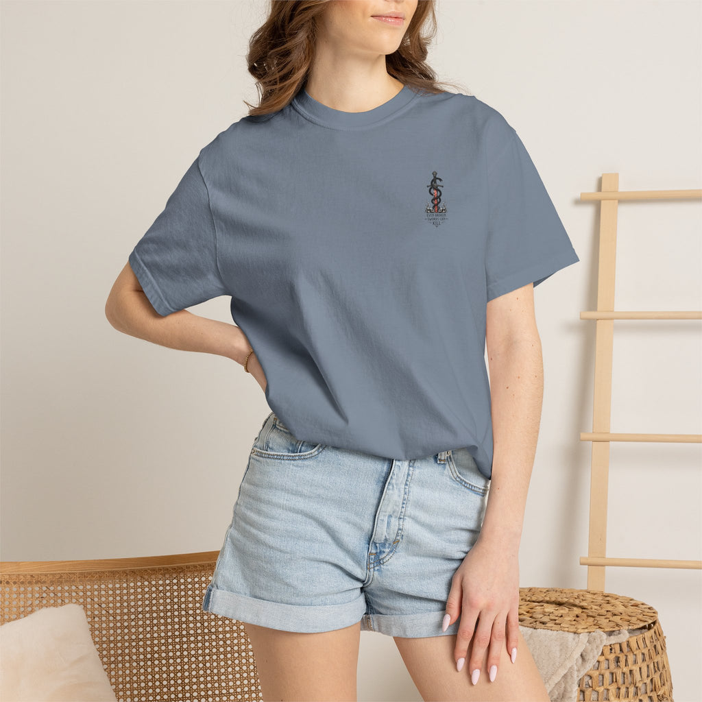 Graphic T-Shirt — 'Even Broken Swords Can Kill' Snake & Sword Back Print