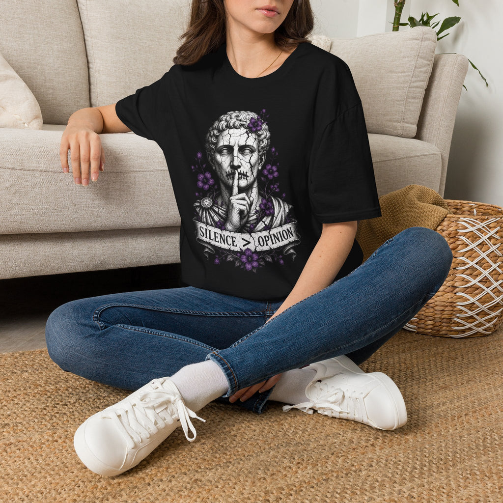 Statue 'Silence Is Opinion' T-Shirt — Gothic Floral Graphic Tee