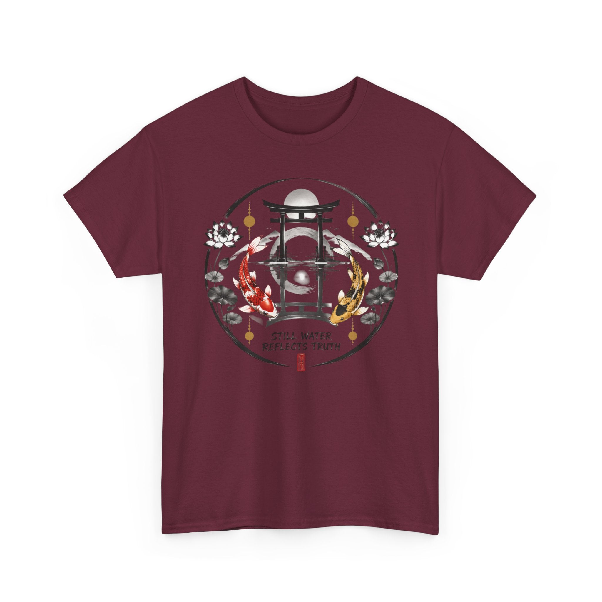 Koi Pond Tee — 'Still Water Reflects Truth' Japanese Torii Graphic T-Shirt